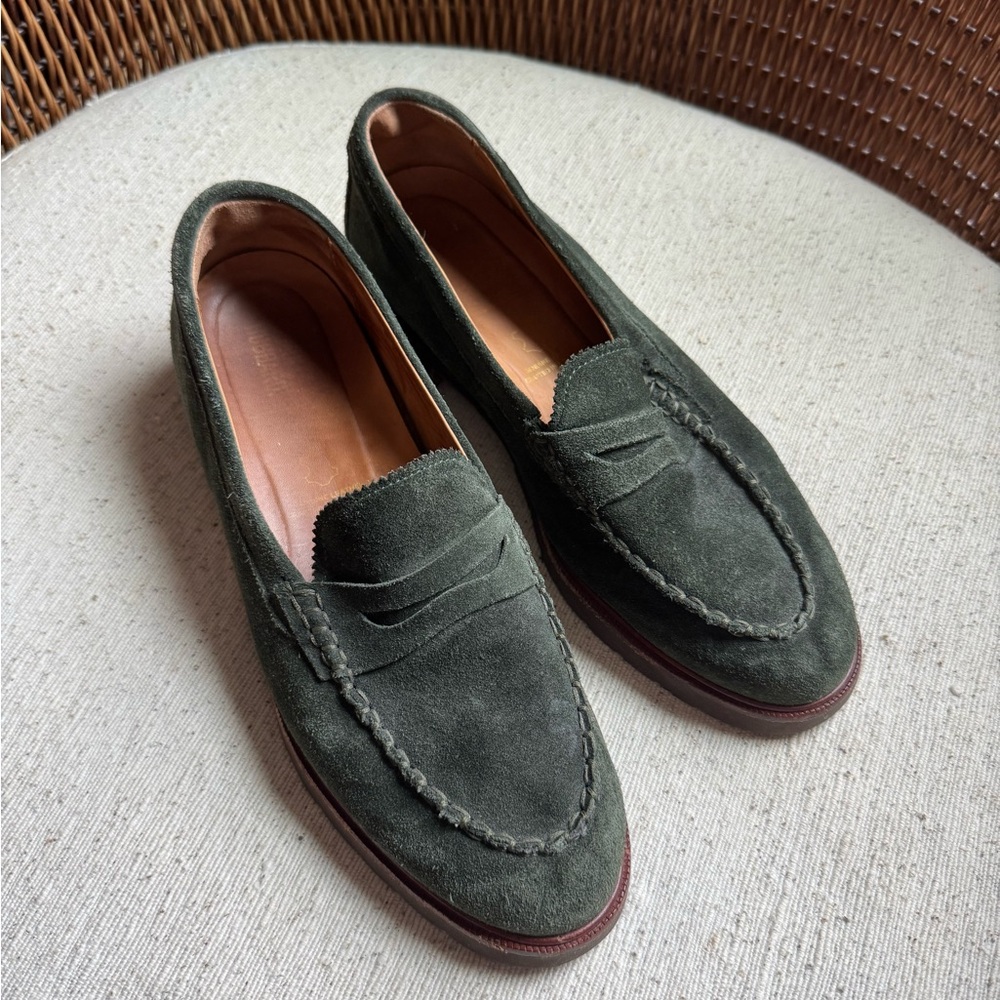 Classic Women's Dark Green Suede Penny Loafers